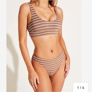 VITAMIN A CALI HIGH LEG CLASSIC COVERAGE PRINTED BOTTOM - BROWN SPARKLE STRIPE